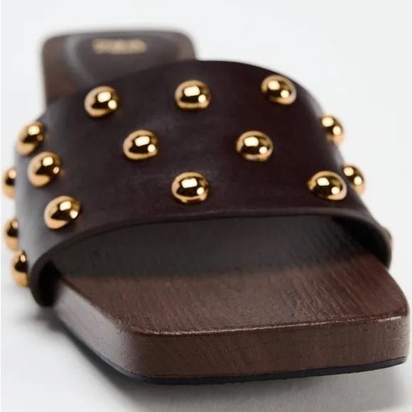 ZARA Studded Leather Heeled Sandals - Picture 7 of 9